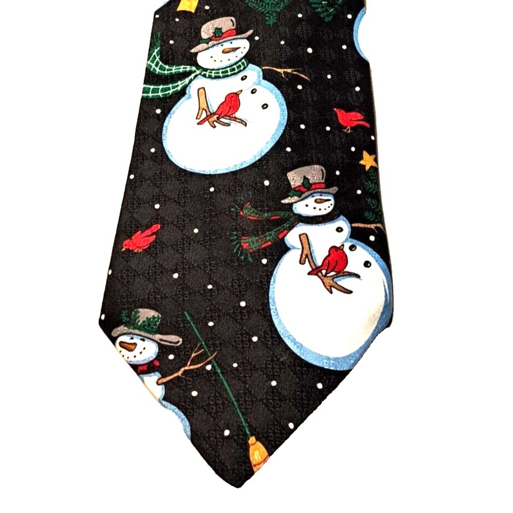 Men's Christmas Tie SPECIAL-TIES Hallmark "Happy‎ Holidays" Snowmen Classic W 4"
